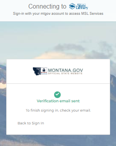 Image of verication window that says, "Verification email sent"