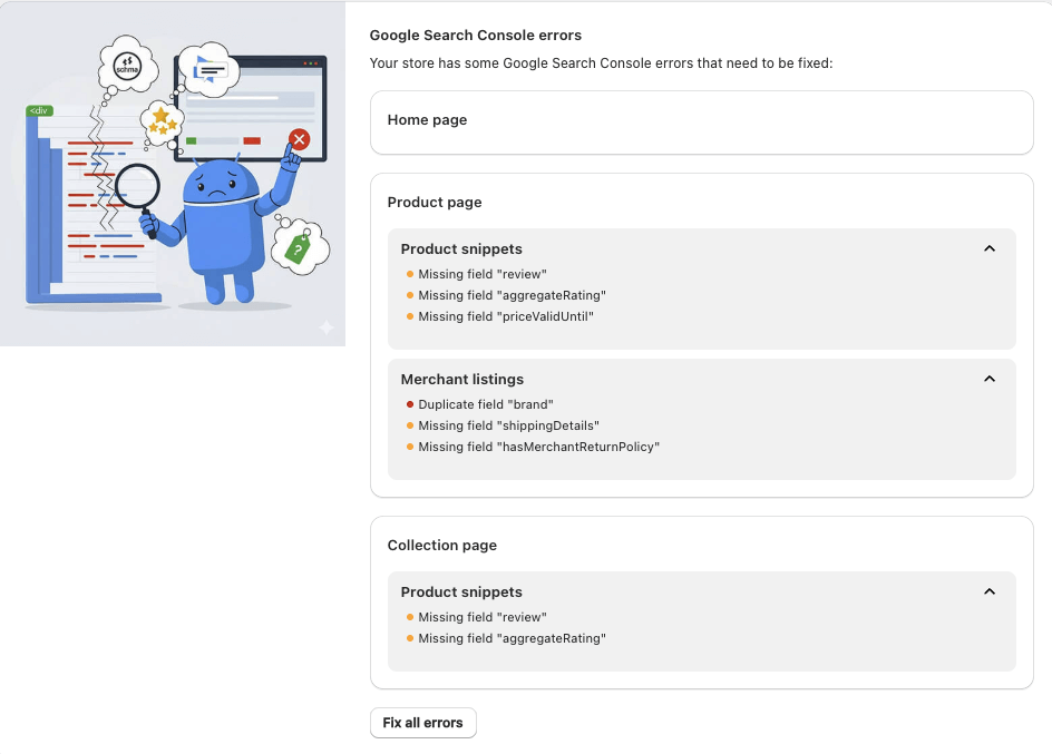 GSC errors detected in Tapita SEO & Speed