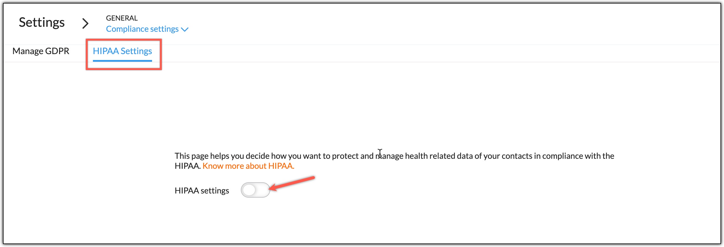 Enable HIPAA settings