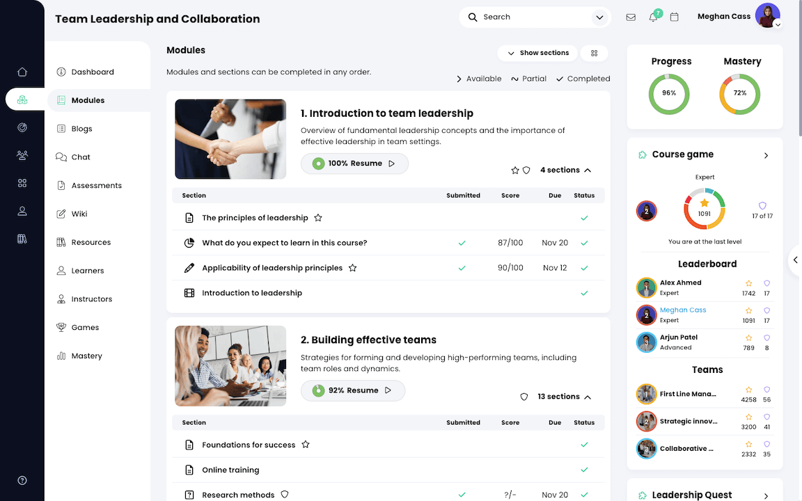 Course, Modules, list view