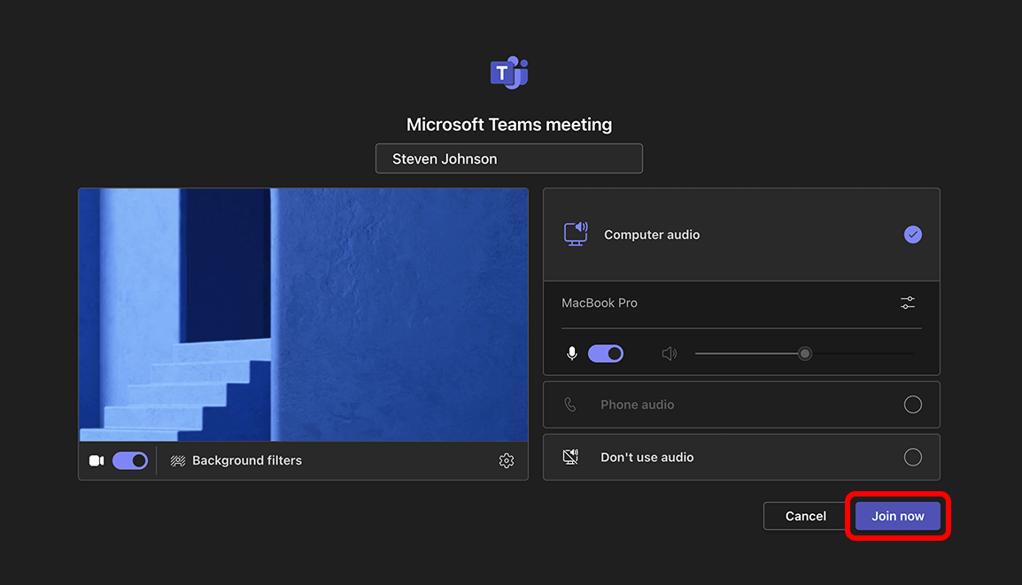 Microsoft Teams meeting application with the Join now button highlighted