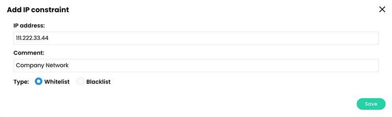 Add IP constraint pop-up