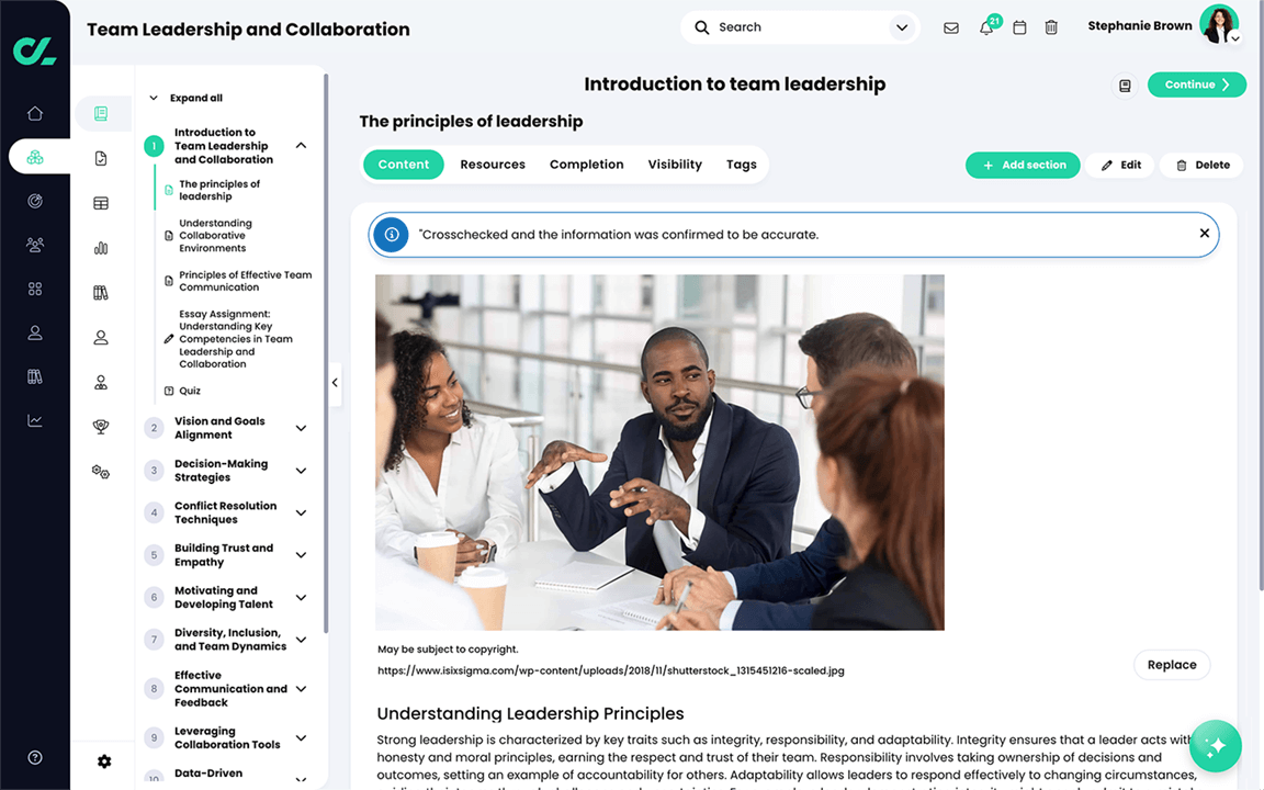Course, Modules navigation menu open, Section content with CYPHER Agent floating icon visible