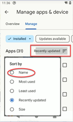 Sorting apps by name