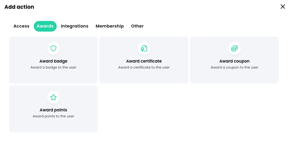 Add action pop-up, Awards tab