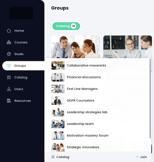 Groups, Groups fly-out menu
