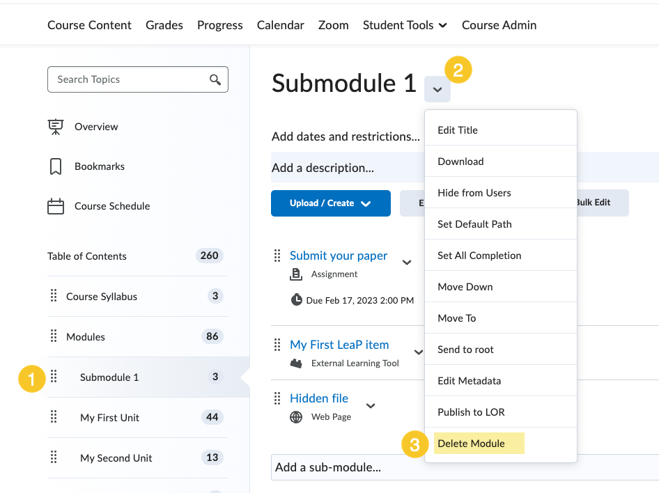 deleting a submodule process