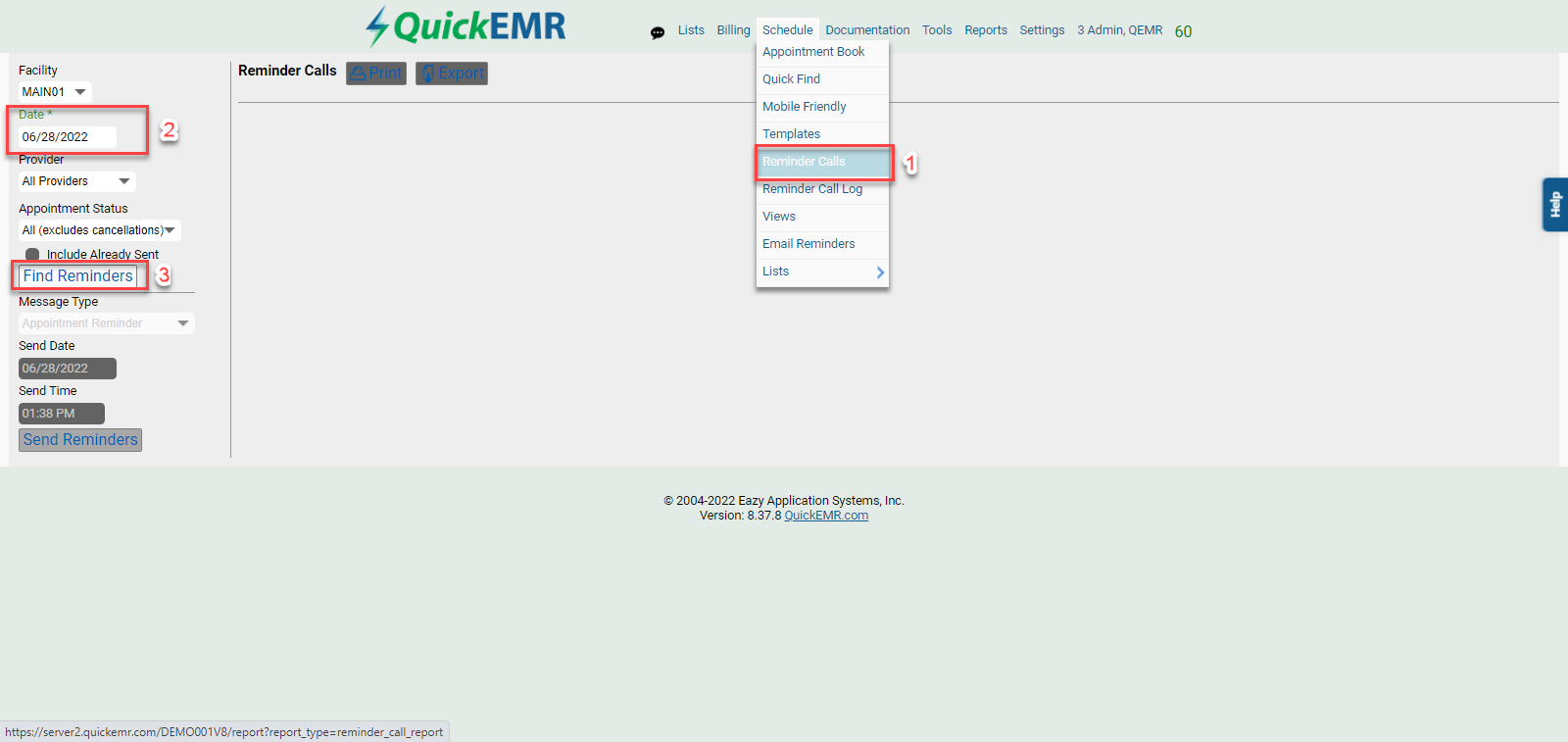 Manually Sending Reminder Calls
