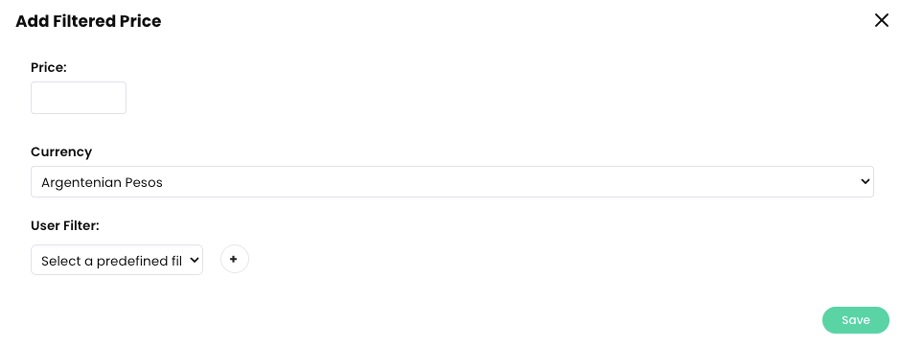 Add Filtered Price pop-up