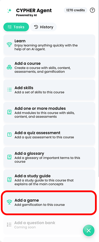 CYPHER Agent menu, Add a game highlighted