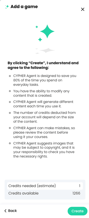 CYPHER Agent menu, Add a game disclaimer