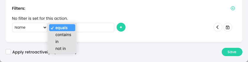 Award badge pop-up filter with the second drop-down menu active