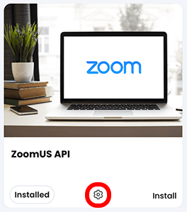 ZoomUS API app with the cog icon highlighted