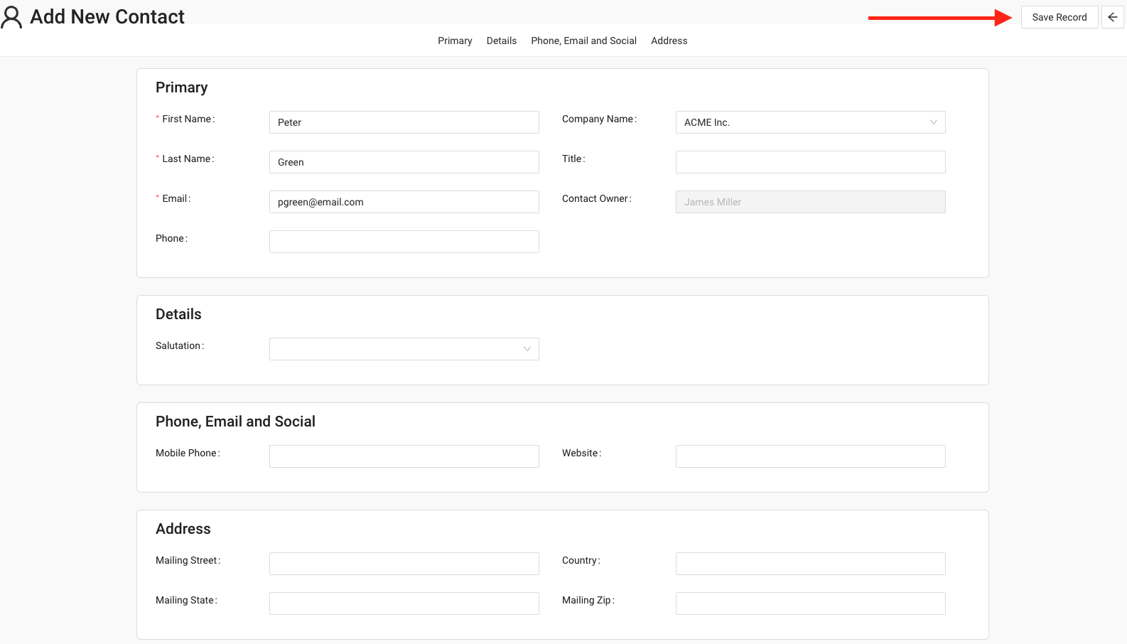 Add New Contact form