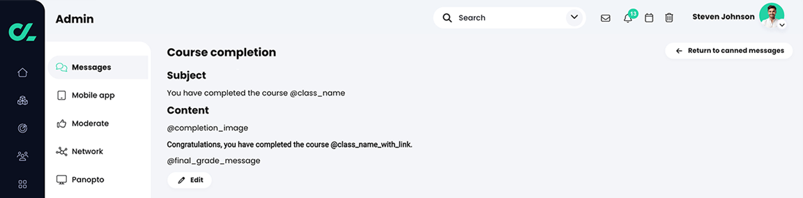 Admin, Messages, Course completion message 