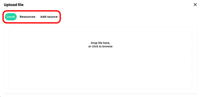 Upload file pop-up with the tabs highlighted