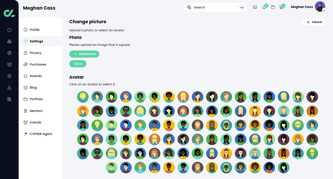 User profile, Change picture page