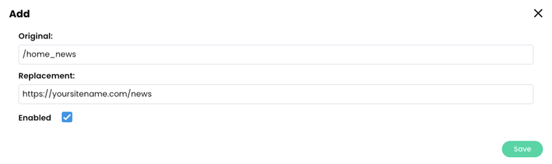 URL redirection Add pop-up