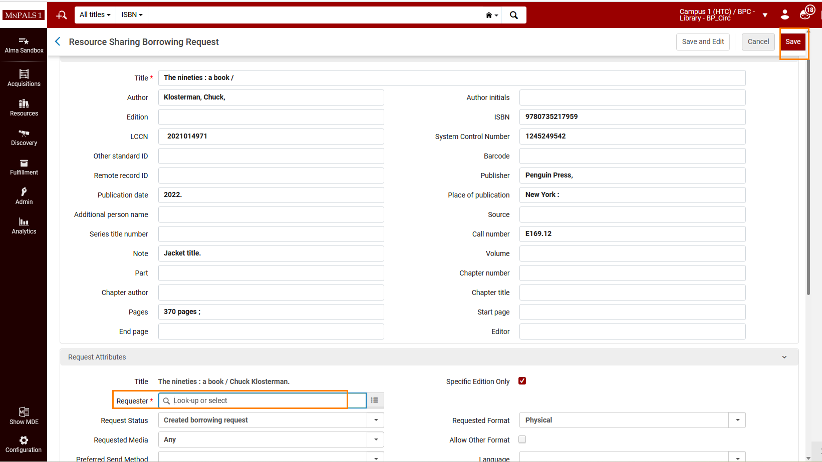 Request form with downloaded bibliographic information