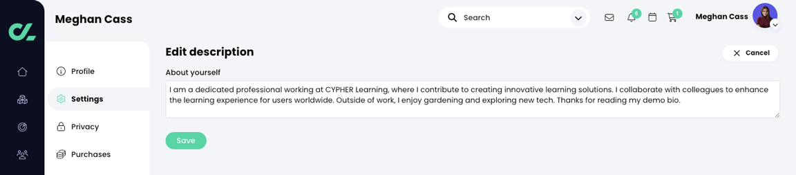 User profile, Edit description page