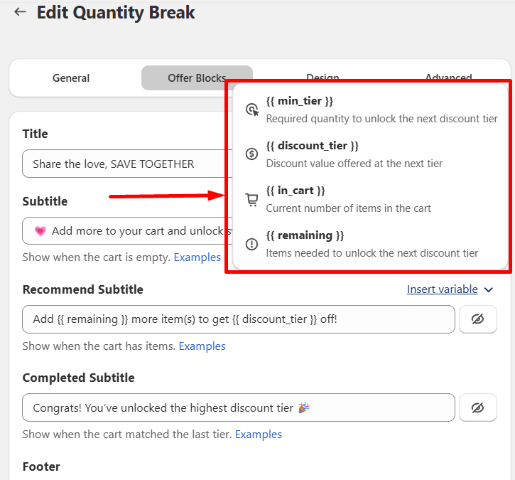 Edit Quantity Breaks offers