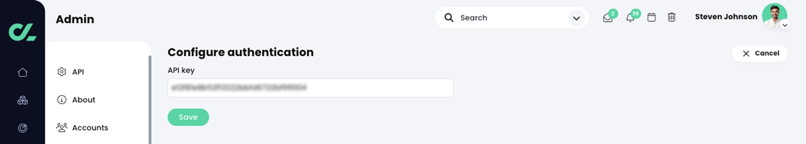 Admin, Accredible, Configure authentication with an API key entered