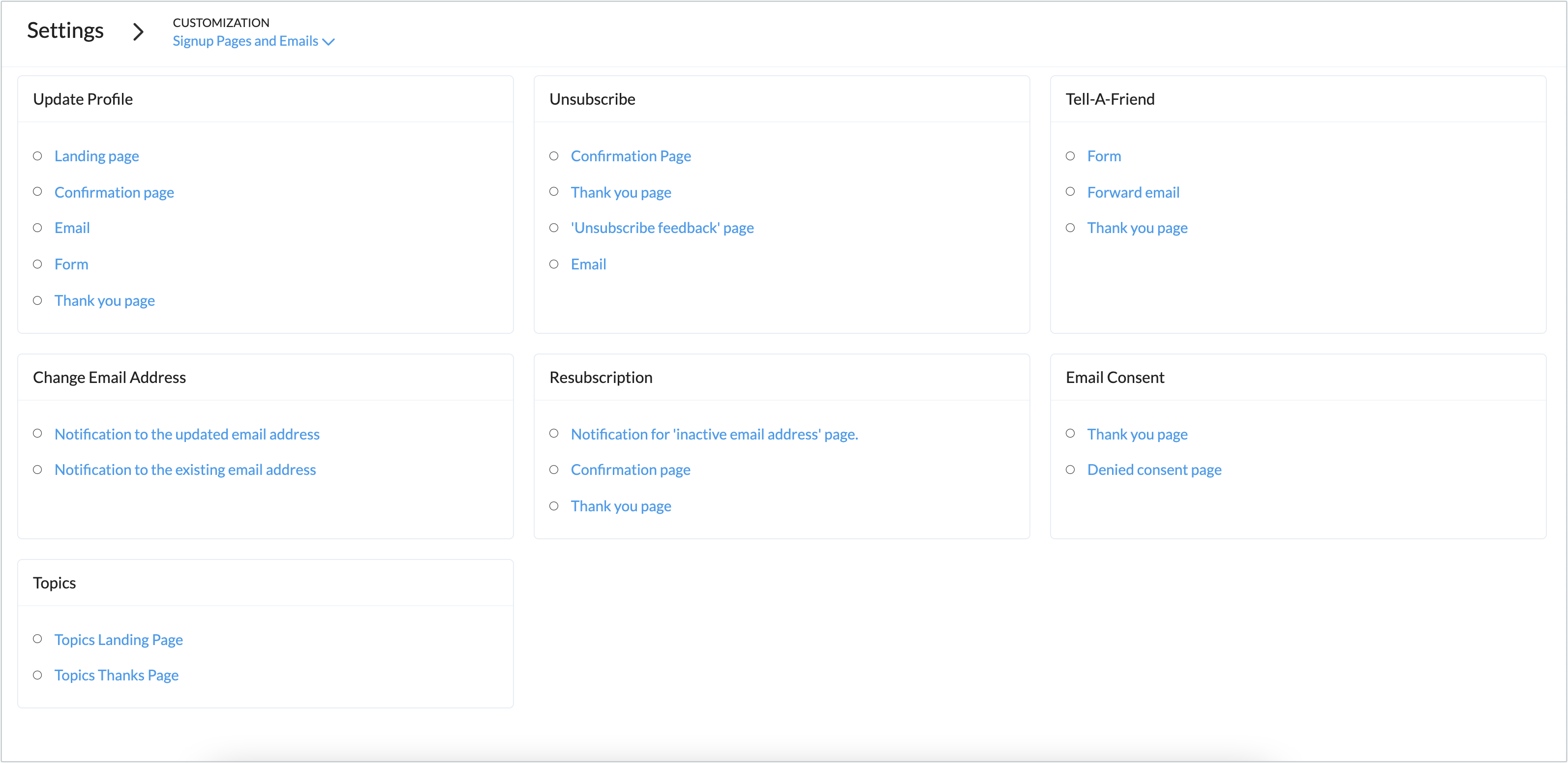 signup pages and emails landing