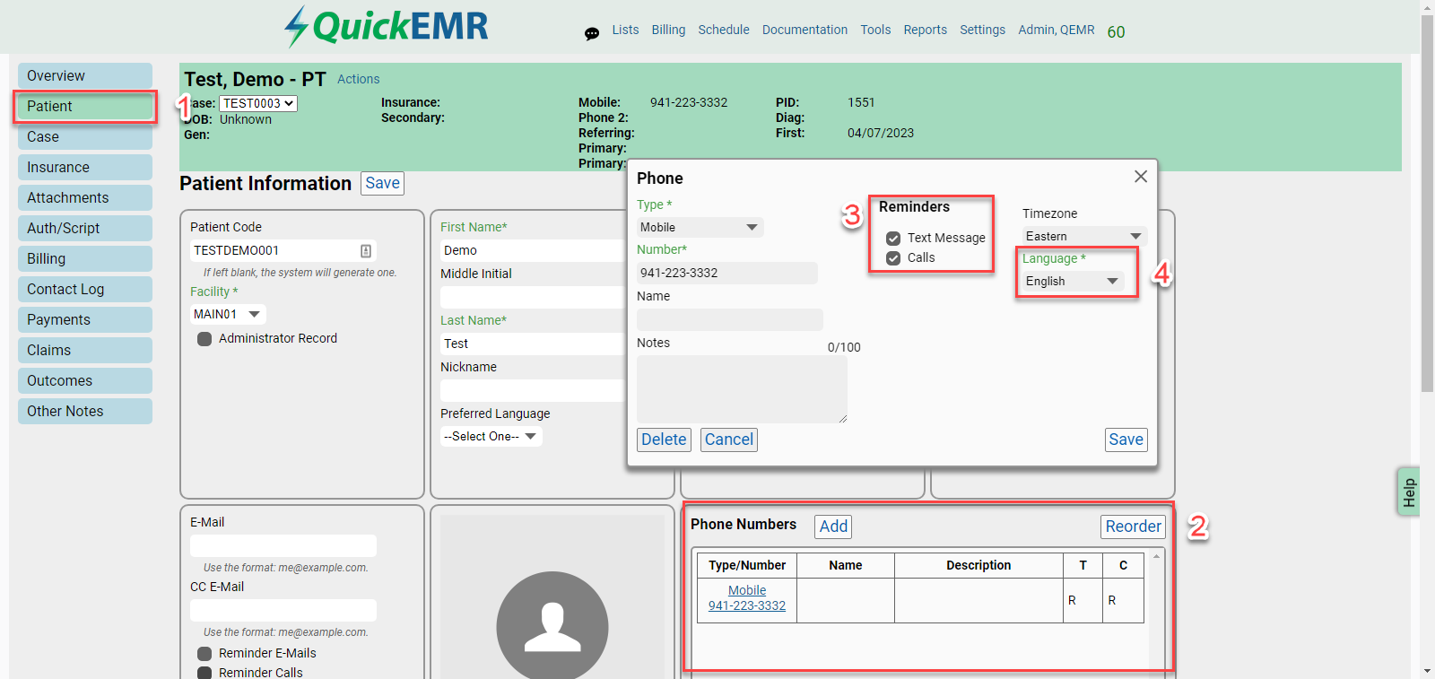 QuickEMR Reminder Calls & Text Messages Setup
