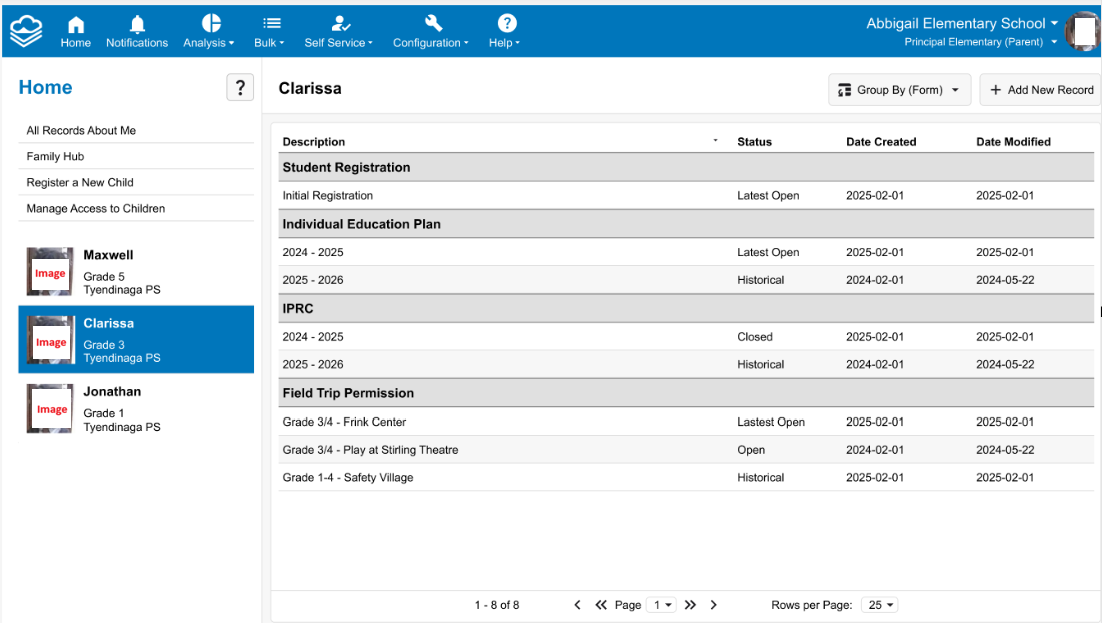 Parent experience - home page
