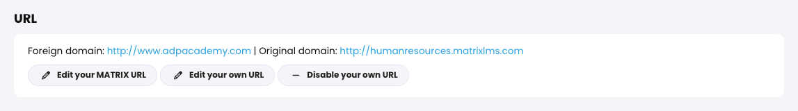 Organization, Admin, Portal tab, URL section with an example of a Foreign domain