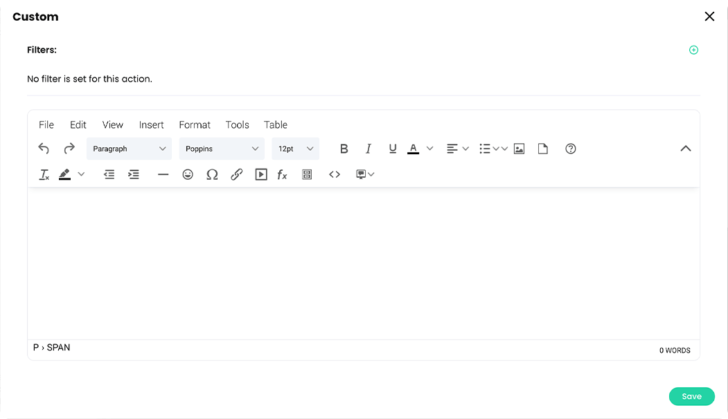 Finestra a comparsa con editor di diapositive HTML personalizzato