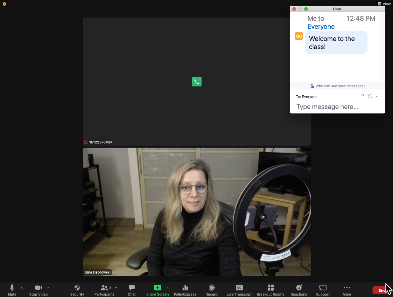 a screenshot of someone speaking alone in a zoom room
