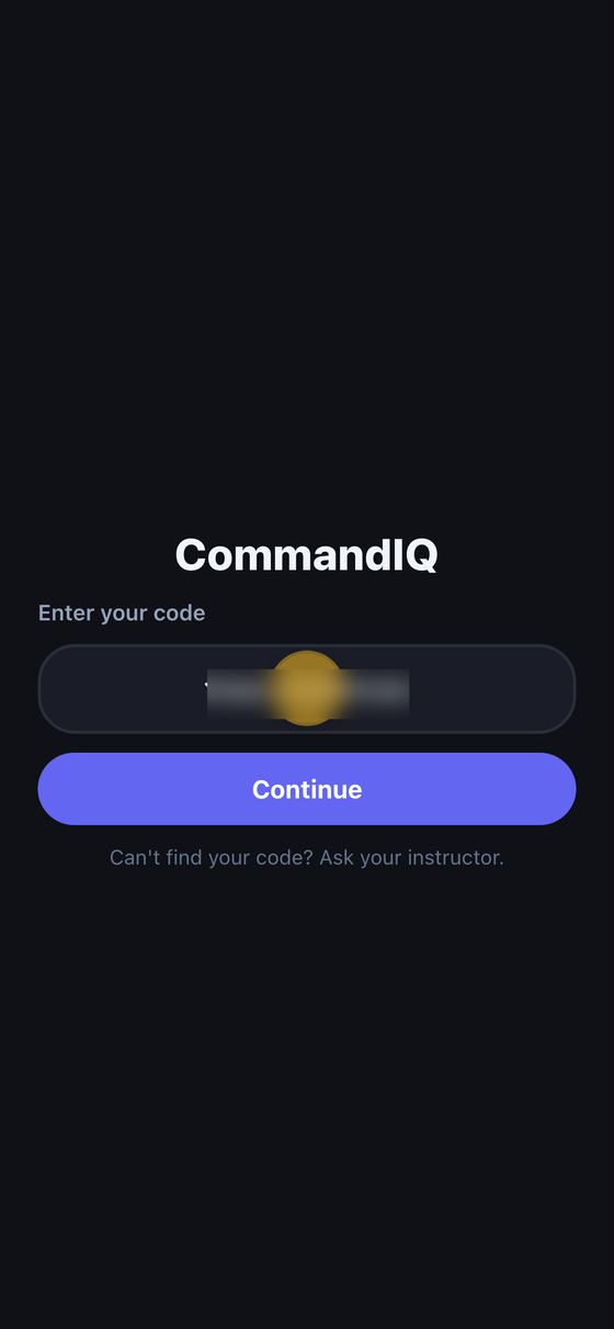 Enter your code screen with a group code typed