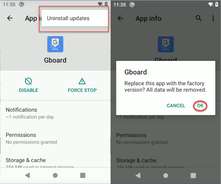 Uninstalling Gboard updates