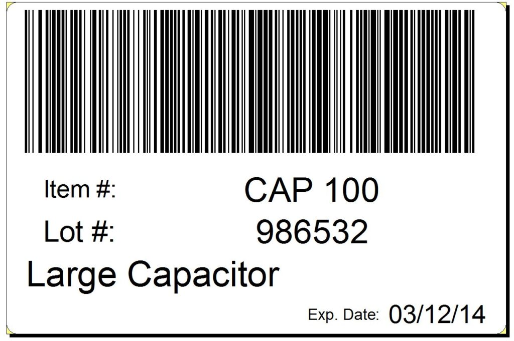 Lot label template with item and lot number barcodes