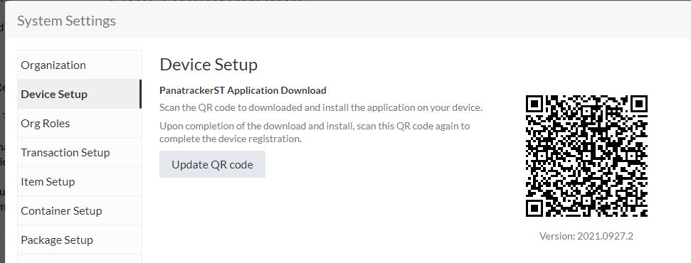Device Setup page with QR code
