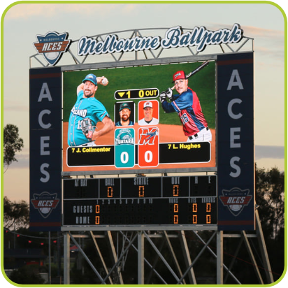 Solid scoreboard Aces Baseball Melbourne Ballpark