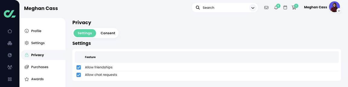 User profile, Privacy page