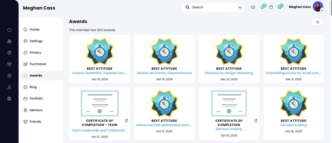 User profile, Awards page