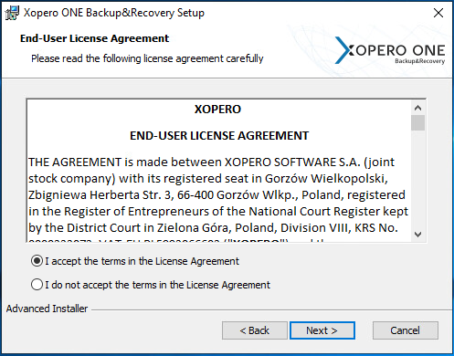 End-user agreement window