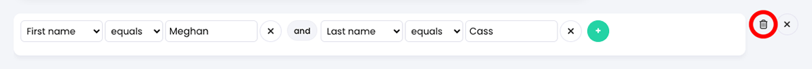 Two learner filters with the Delete icon highlighted