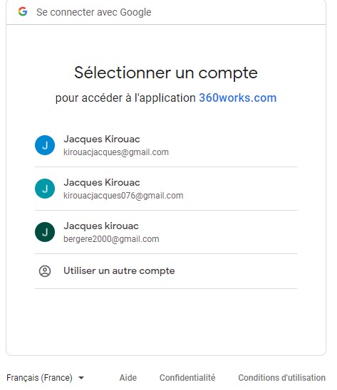 Choix compte Google