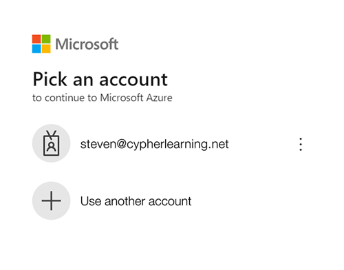 The Microsoft Azure Pick an account pop-up