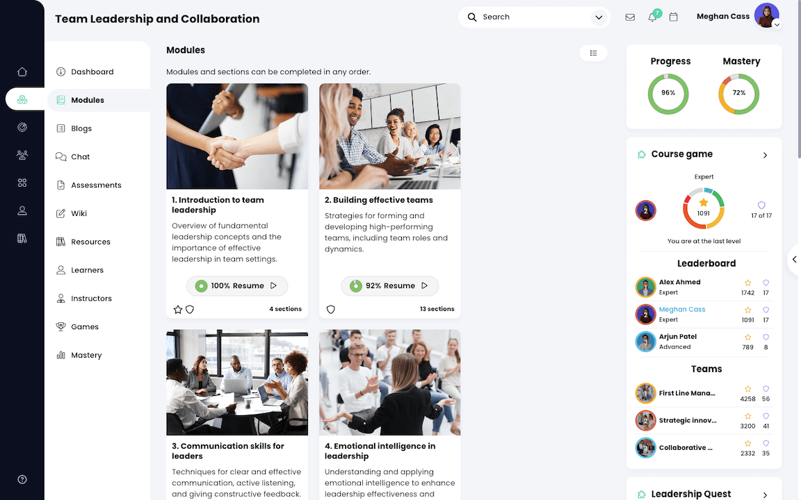 Course, Modules, tile view 