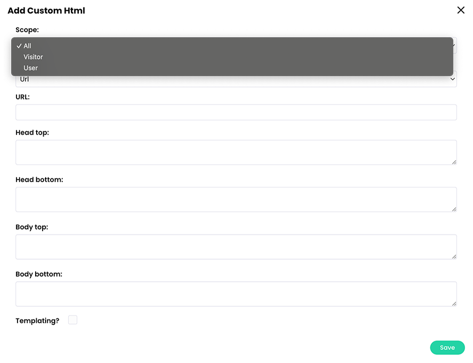 Add Custom Html pop-up with the Scope menu active