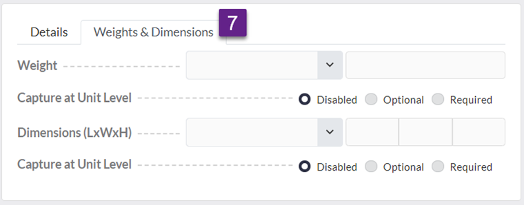 Item Master setup with weights and dimensions