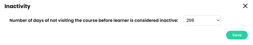 Inactivity pop-up with a number of days selected as an example