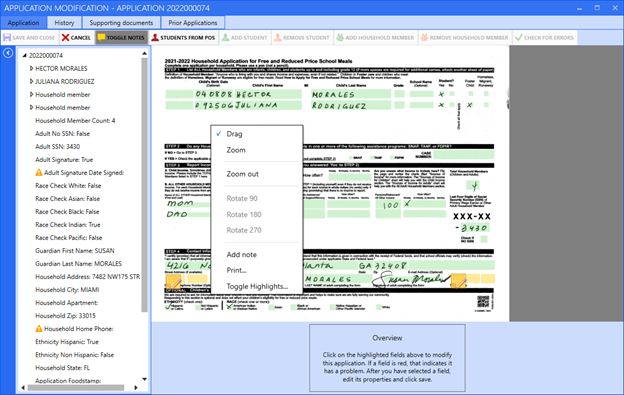 RocketSCAN application viewer with the context menu open over the application image frame.