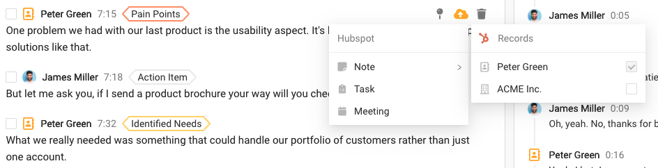 Insight sent to Hubspot