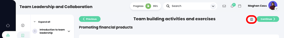 Course, Modules, page section with the Module overview button highlighted
